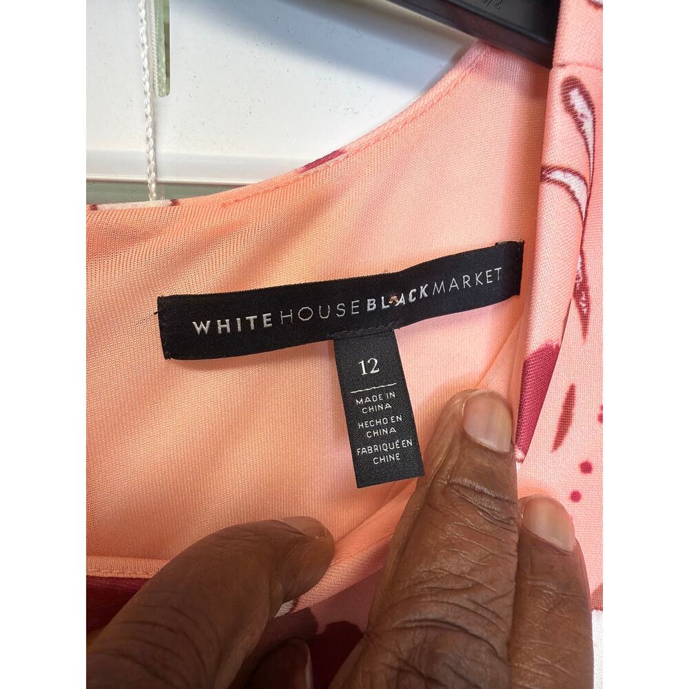 White House Black Market Cherry Blossom Sheath Dress Peach Red Floral Size 12 - Picture 5 of 8